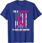 15 Year Survivor Gifts Pink Breast Cancer Awareness USA Flag