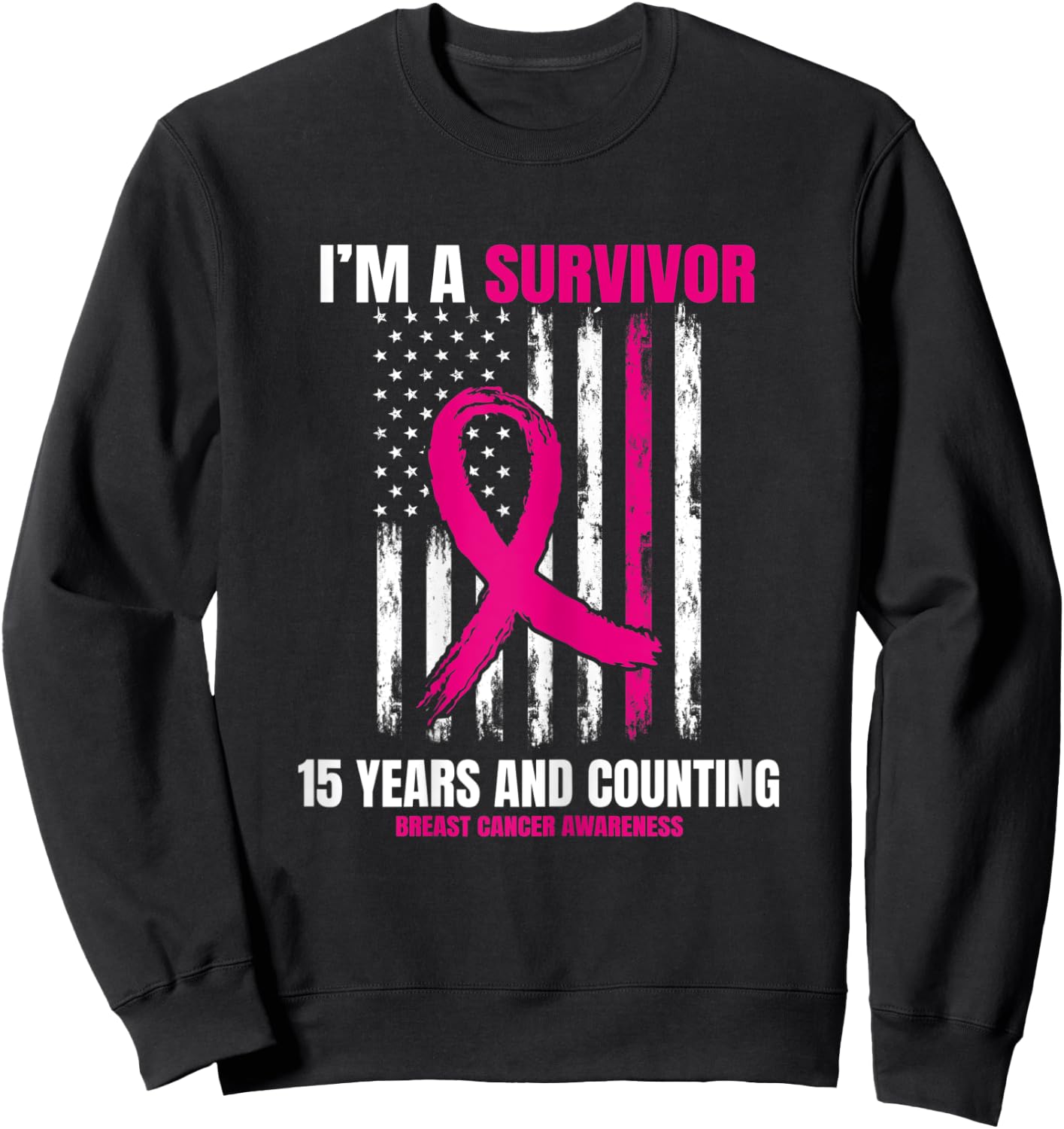 15 Year Survivor Gifts Pink Breast Cancer Awareness USA Flag