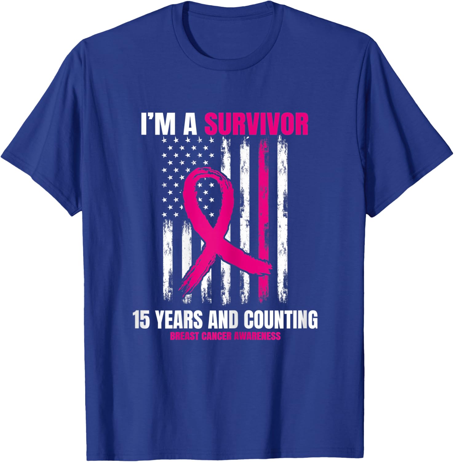 15 Year Survivor Gifts Pink Breast Cancer Awareness USA Flag