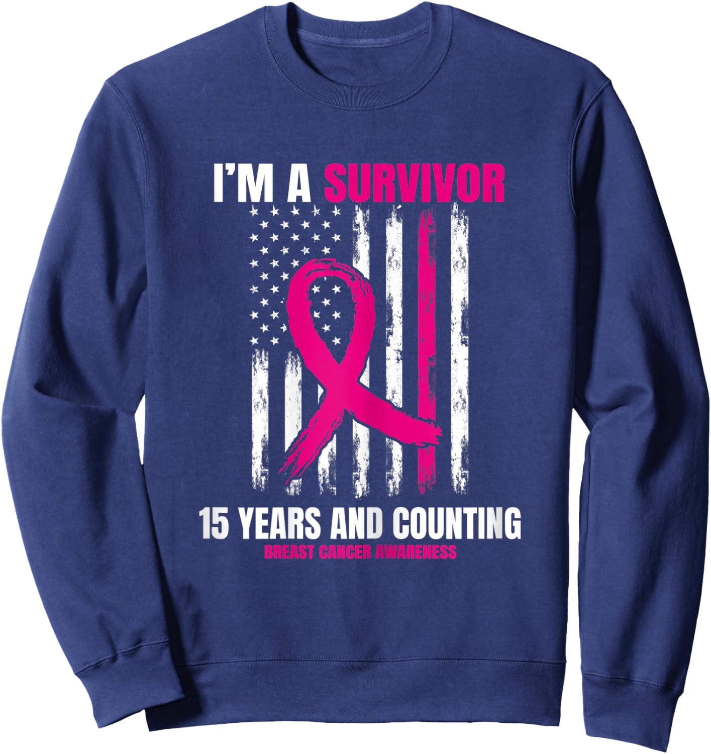 15 Year Survivor Gifts Pink Breast Cancer Awareness USA Flag