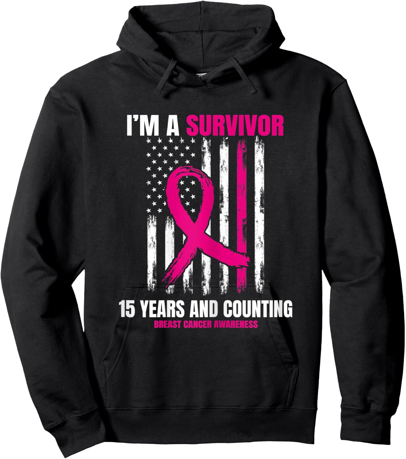 15 Year Survivor Gifts Pink Breast Cancer Awareness USA Flag