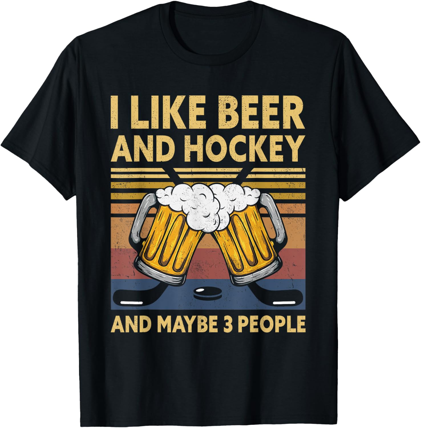 1970s Retro Vintage I Like Beer Hockey And Maybe 3 People
